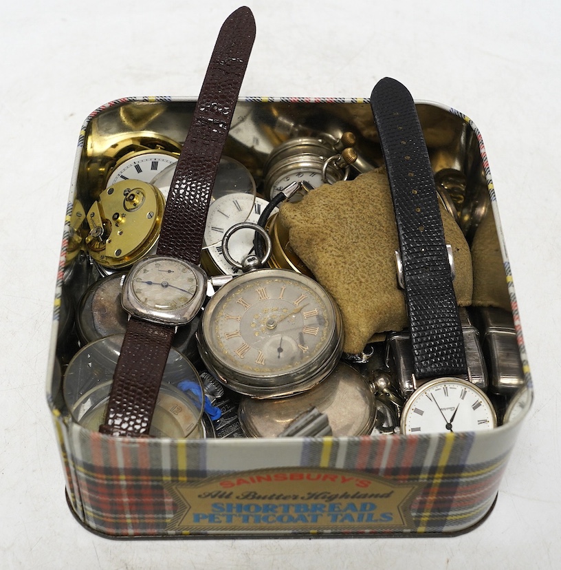 A late Victorian silver open face pocket watch and a quantity of other assorted wrist and pocket watches. Condition - poor to fair